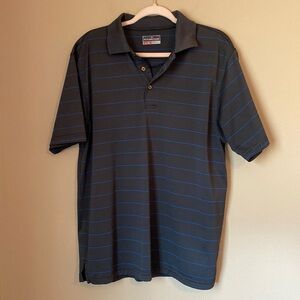 Grand Slam Men’s Gray and Blue Striped Polo Short Sleeve Shirt